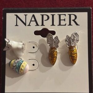 Napier Bunny and Egg Earrings with Gold and Silver Accents